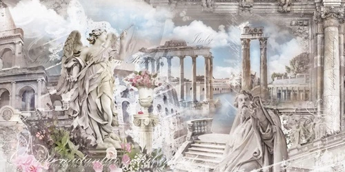 графика, в загородный дом, развалины, колонны, фигуры