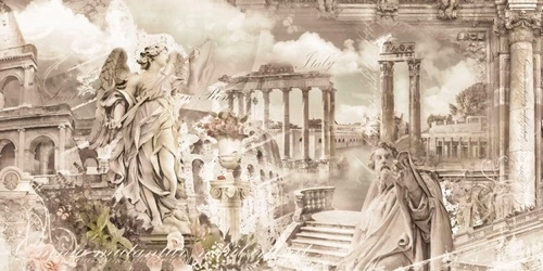 графика, в загородный дом, развалины, бежевые, колонны, фигуры