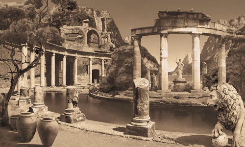 пейзаж, колонны, развалины, бежевые