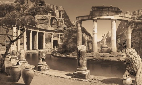 пейзаж, колонны, развалины, бежевые