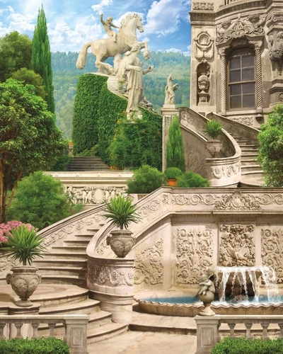 пейзаж, развалины, лестница, дворец