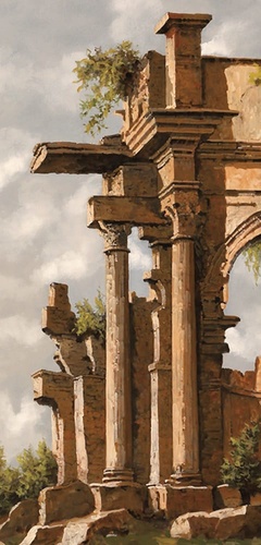 пейзаж, развалины, колонны, бежевые