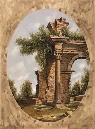 пейзаж, развалины, арки, колонна