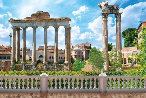 пейзаж, развалины, колонны, портал, яркие