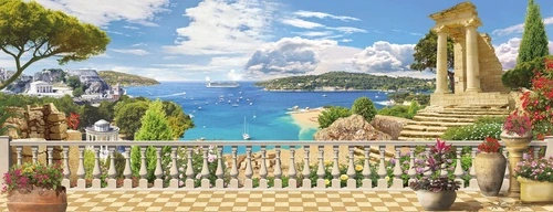 пейзаж, развалины, терасса, колонны, море