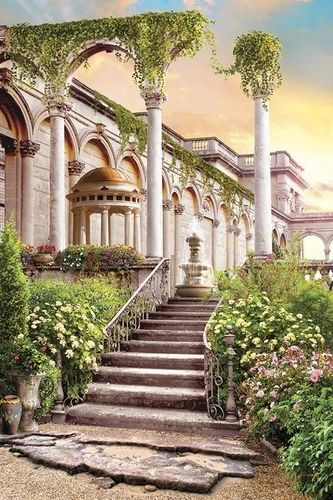 пейзаж, развалины, лестница, арка, ротонда