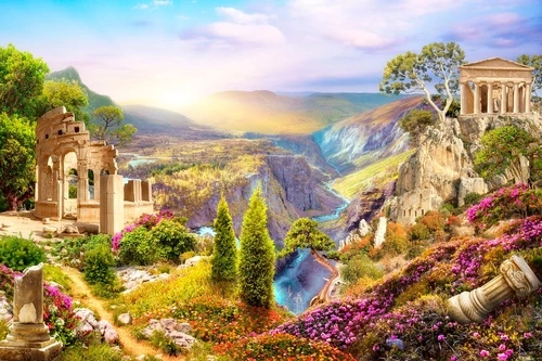 пейзаж, развалины, горы