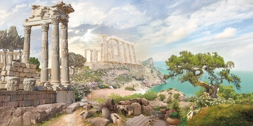 пейзаж, развалины, колонны, камни