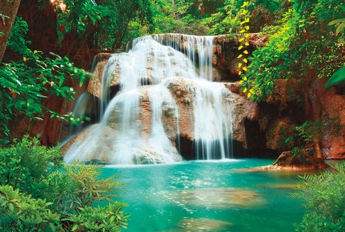 пейзаж, водопад, зеленая