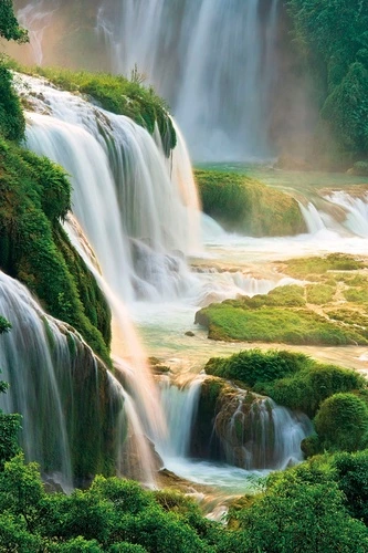 пейзаж, с водопадом, зеленая, яркие
