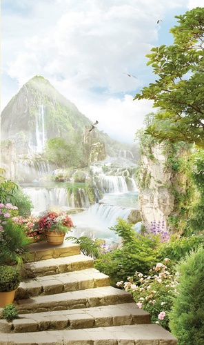 пейзаж, водопад, лестница