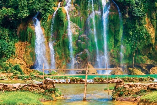 пейзаж, водопады, горы, зеленая, растения