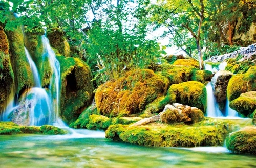 пейзаж, водопады, горное озеро, горы, лес