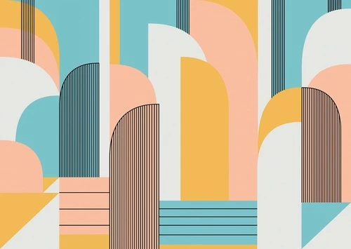 геометрия, желто-голубая, на белом фоне, персиковая