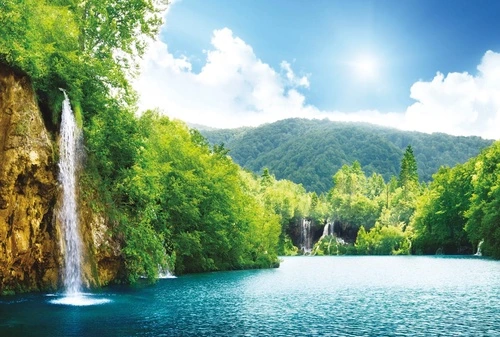 пейзаж, водопад, река, озеро