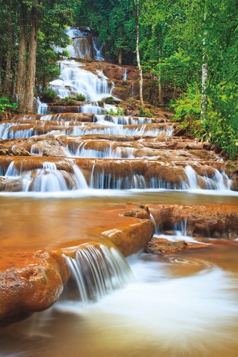 пейзаж, водопад, терассы, деревья, зеленая