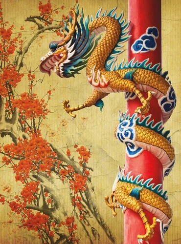 в гостиницу, восточные, желто-оранжевая, дракон, китайские