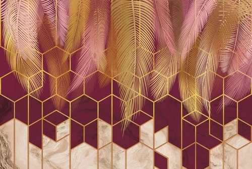 геометрия, бордовая, перья, золотые