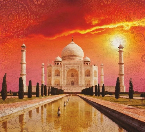 пейзаж, восточные, восход, красная, Тадж-Махал, мечеть, Индия, индийские