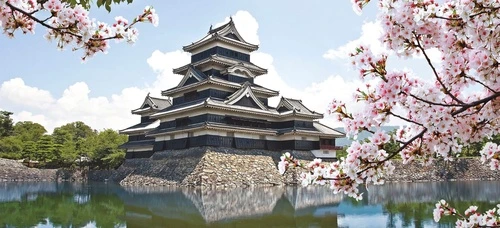 пейзаж, город, восточные, китайские, японские, сакура, храм