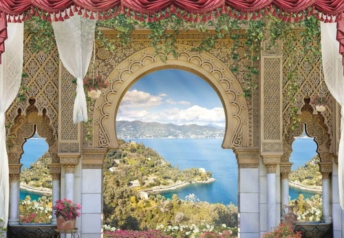 пейзаж, восточные, арка, море