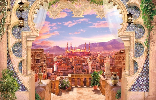 пейзаж, восточные, красные, город