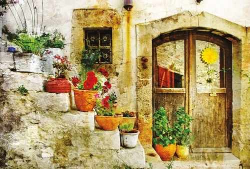 улочки, лестница, горшки