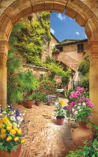 улочки, европейские, арка, с цветами