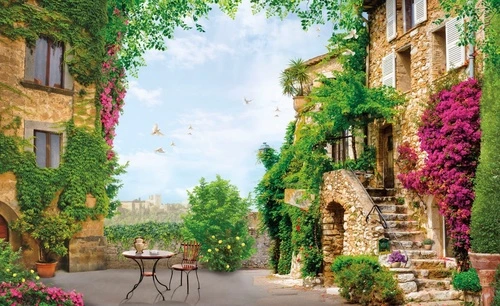 улочки, лесенка в цветах, зеленая