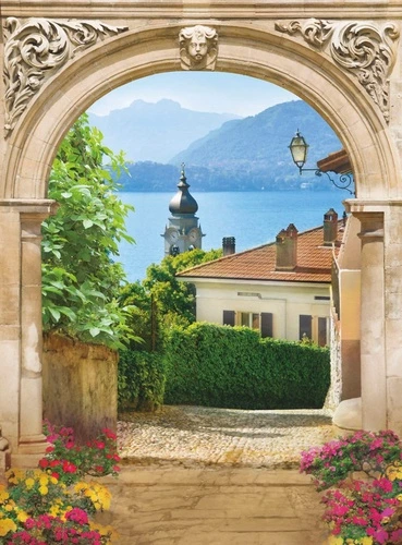 улочки, арка, европейские, с видом на море, горы, церковь