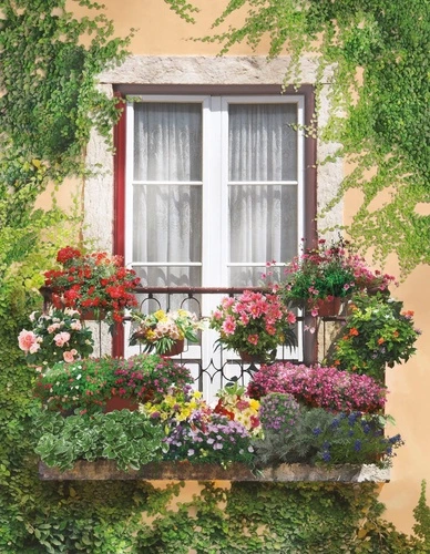 улочки, европейские, фасад дома, окно, в цветах