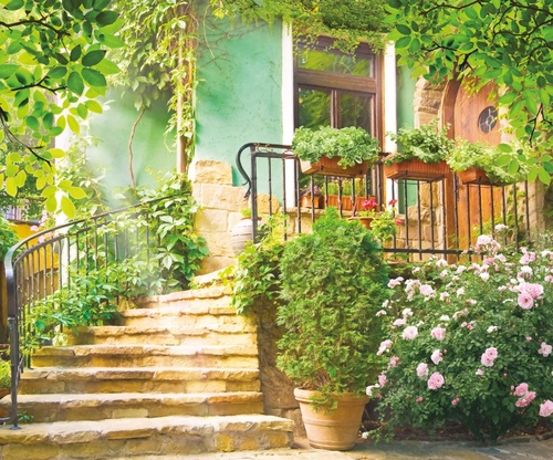 улочки, европейские, лестница вверх, светло зеленая