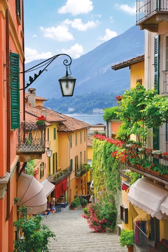 улочки, европейские, горы, фонарь, голубые