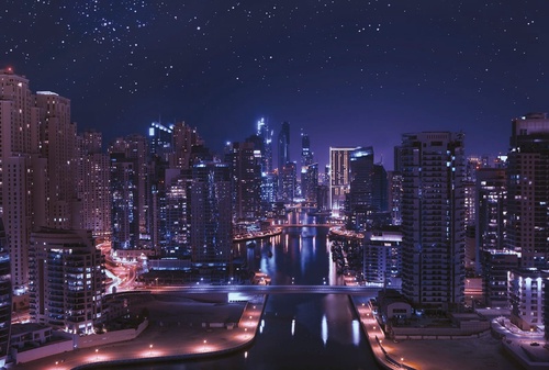 улочки, города, ночные, синий, фиолетовые
