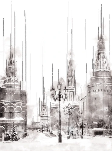 улочки, города, черно-белые, графика