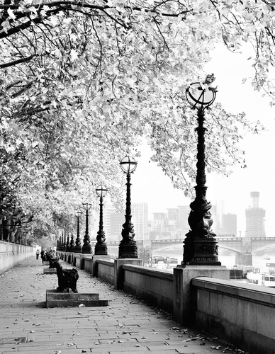 улочки, города, черно-белые, набережная, фонари