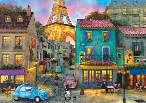 улочки, города, париж, вечерний, яркие, синий