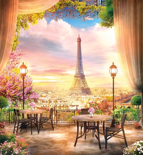 улочки, города, париж, желтая, терраса, Парижское кафе, вид на Эйфелеву башню