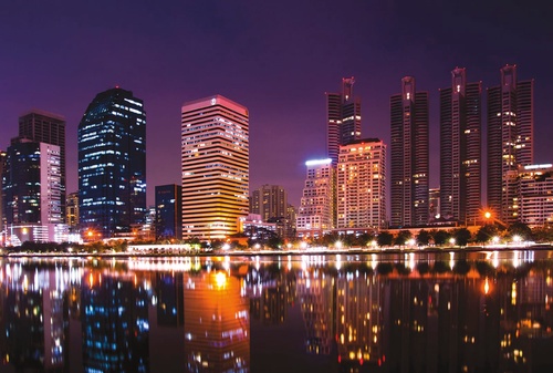 в офис, города, мегаполис, ночные, оранжевый