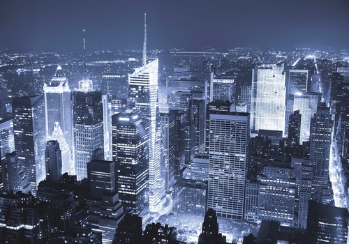 в офис, города, мегаполис, ночной, голубая