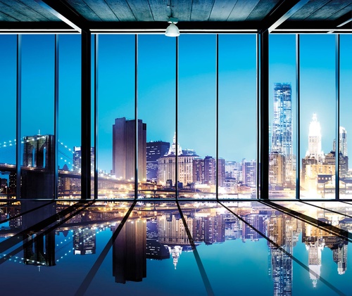 в офис, города, мегаполис, синий, ночной