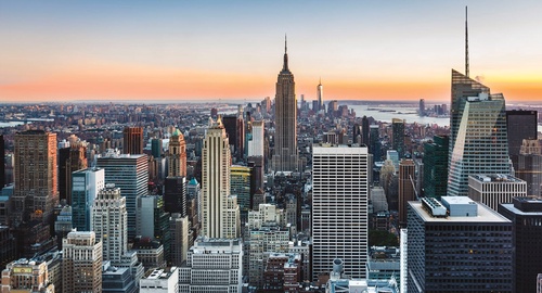 в офис, мегаполис, ночной, закат