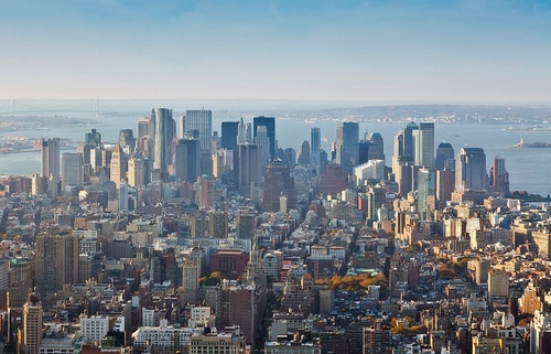 в офис, город, мегаполис, панорама, голубой