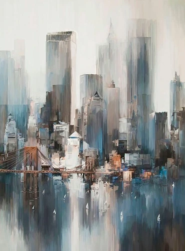 в офис, мегаполис, акварель, синий, бежевые