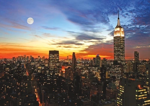 в офис, город, мегаполис, закат, яркие, красно-синий