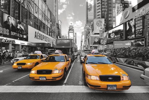 в офис, мегаполис, черно-белые, желтые такси