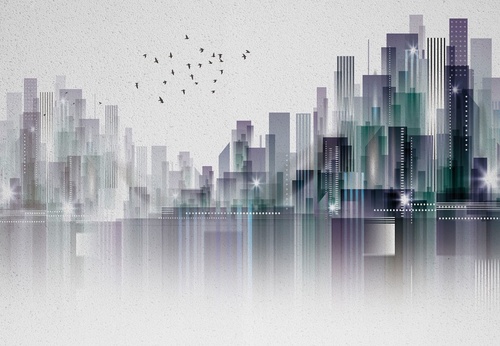 в офис, мегаполис, город, серо-голубая, серо-бирюзовая