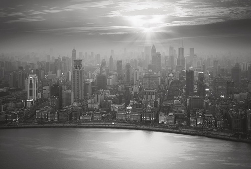 в офис, мегаполис, город, черно-белые, панорама из окна, серые