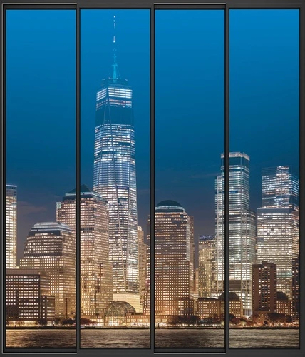 в офис, окно, мегаполис, город, синий, желтая