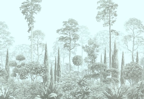 графика, бирюзовая, тропики, лес, деревья, парк